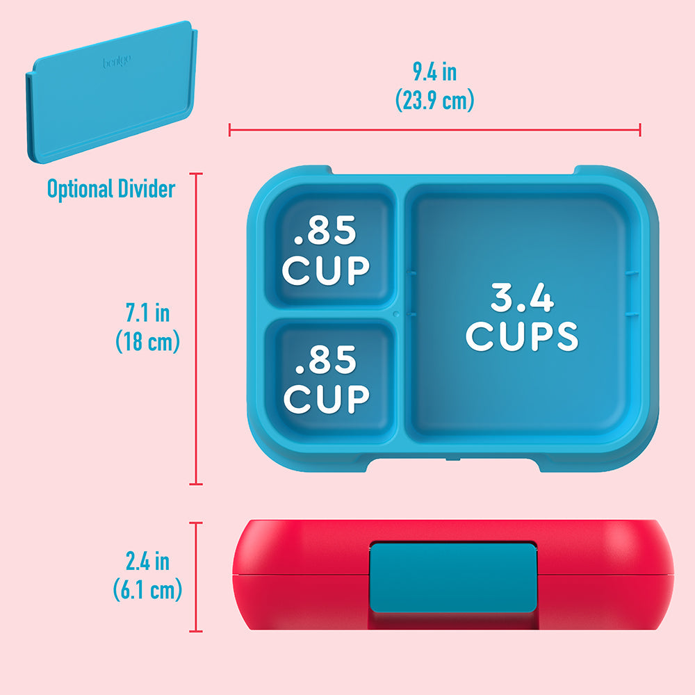 Bentgo® Pop Lunch Box- Flame Red/Turquoise | Dimensions + What’s In The Box