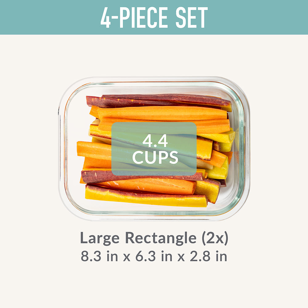 Bentgo® Glass Leak-Proof Food Storage Set (4-Piece) - Soft Aqua | Dimensions + What’s In The Box