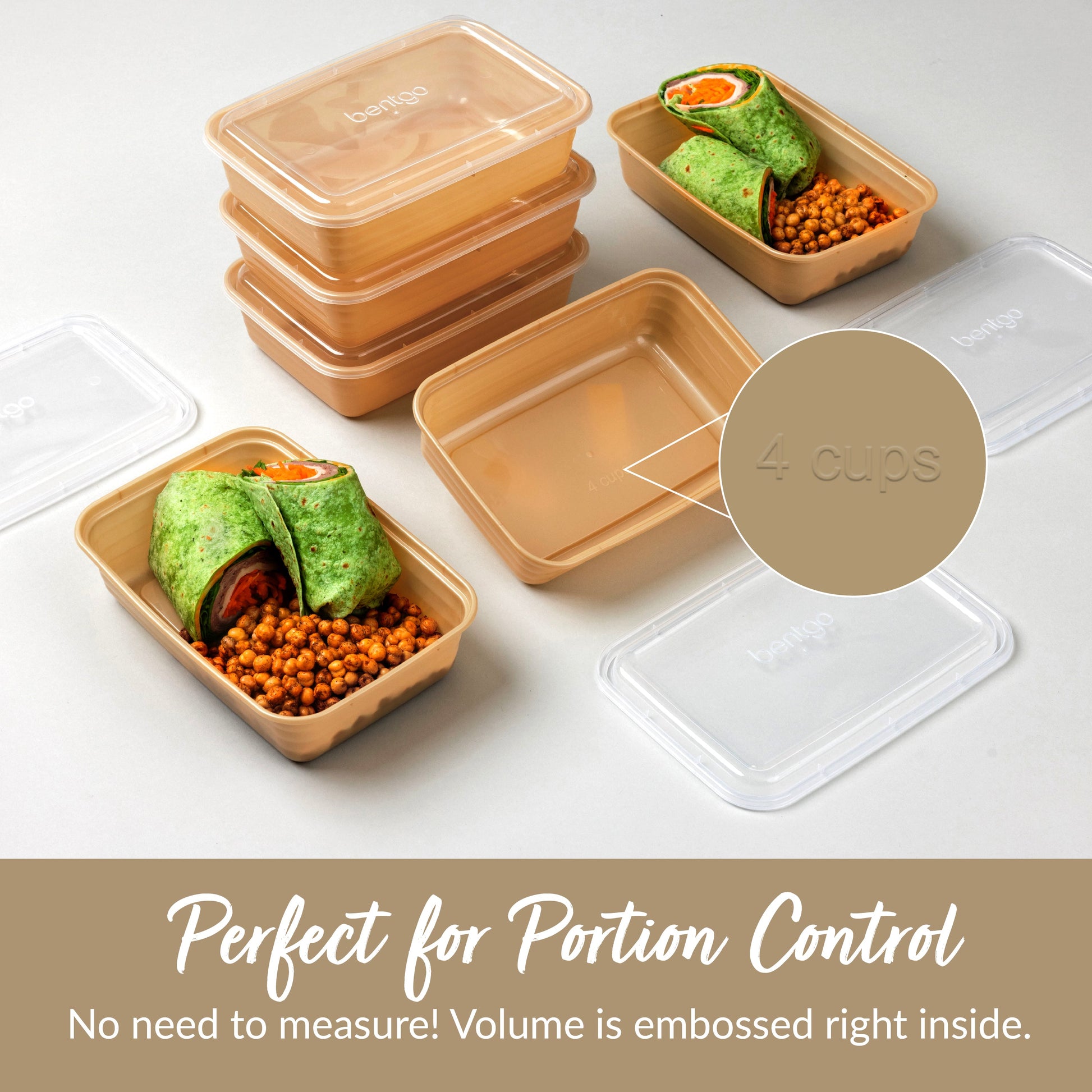 Bentgo® Prep 1-Compartment Meal Prep Containers (20-Piece) - Gold | Perfect For Portion Control - No Need To Measure! Volume Is Embossed Right Inside