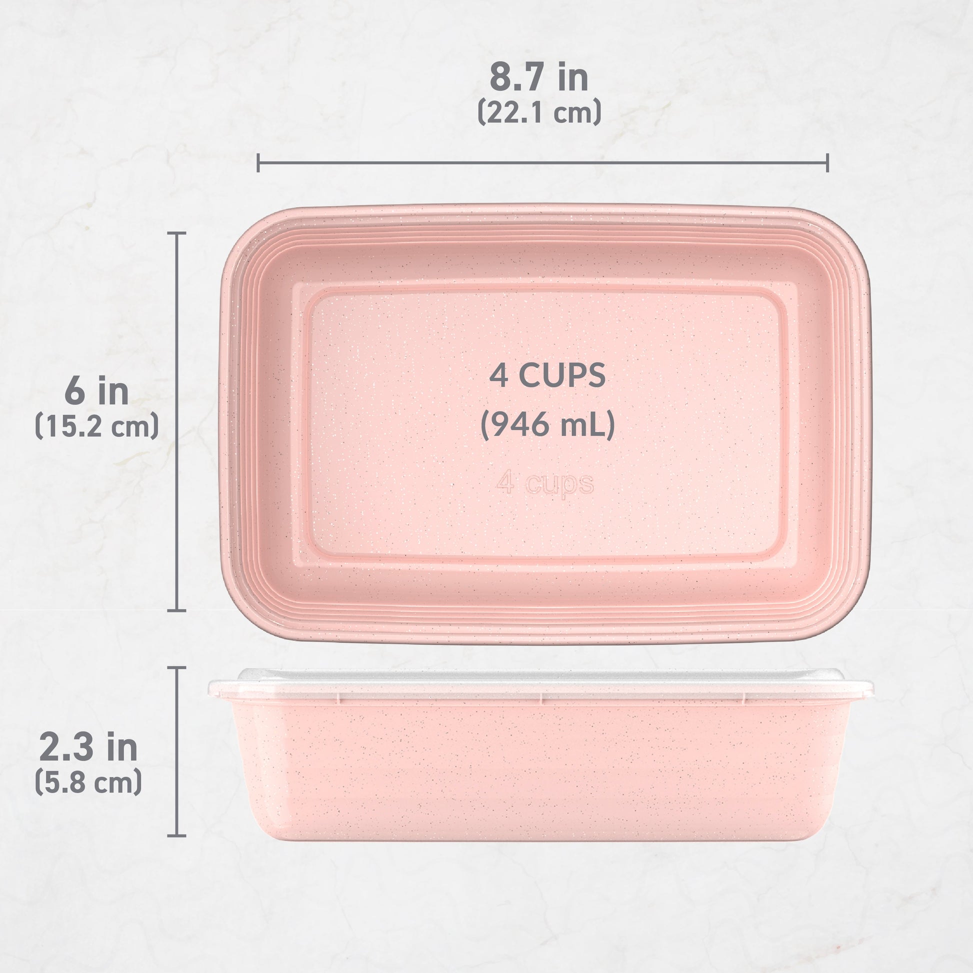 Bentgo® Prep 1-Compartment Meal Prep Containers (20-Piece) - Peony Glitter | Dimensions