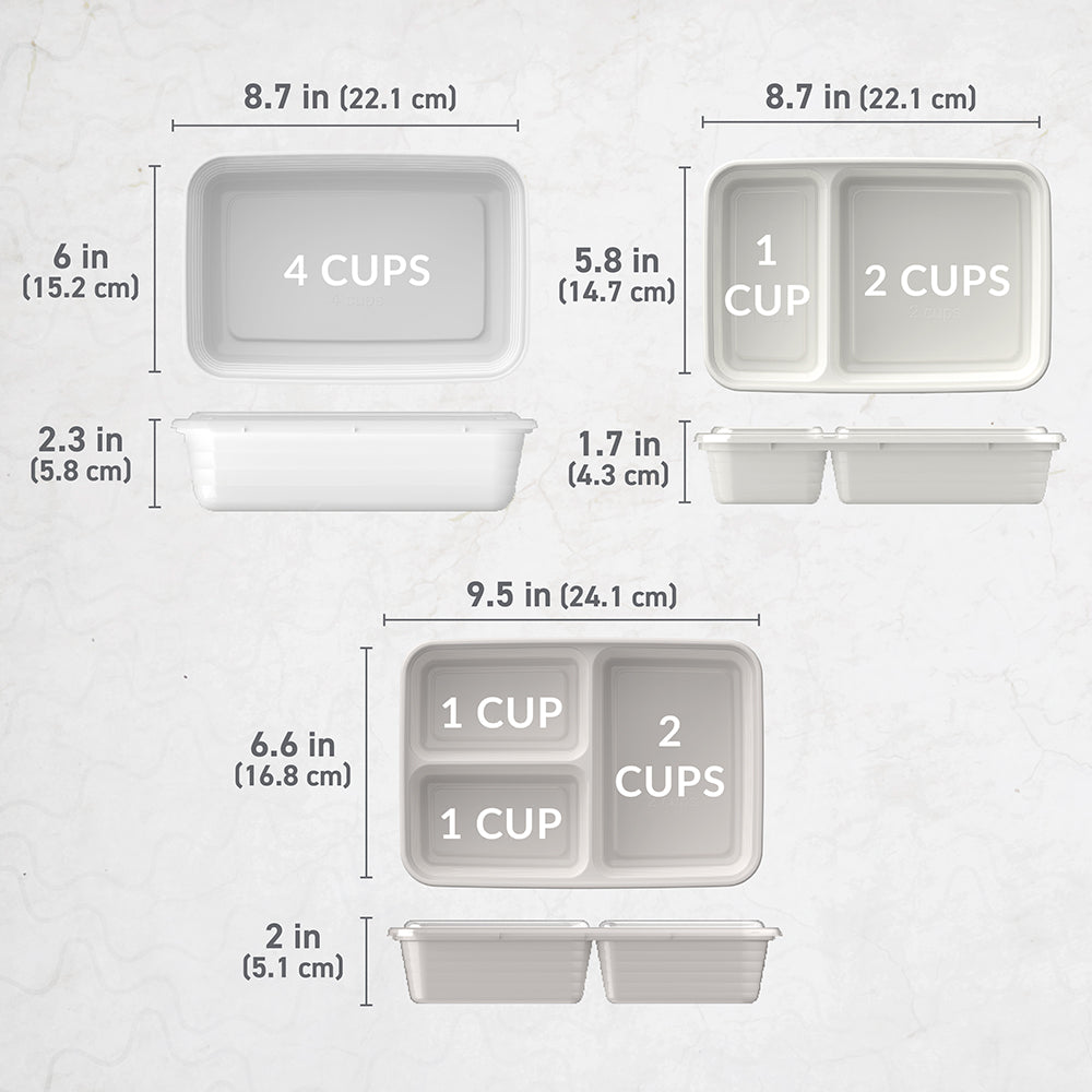 Bentgo® Prep 60-Piece Meal Prep Kit - White Stone | Dimensions