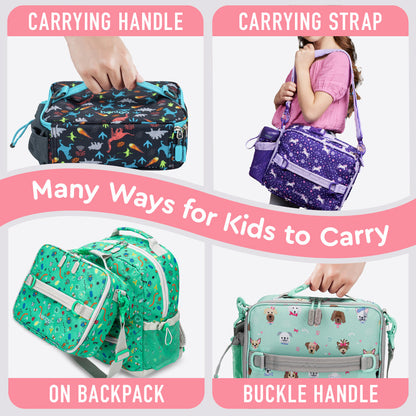 Bentgo® Kids Prints Lunch Bag - Puppy Love | Many Ways For Kids To Carry - Carrying Handle, Carrying Strap, On Backpack, And Buckle Handle